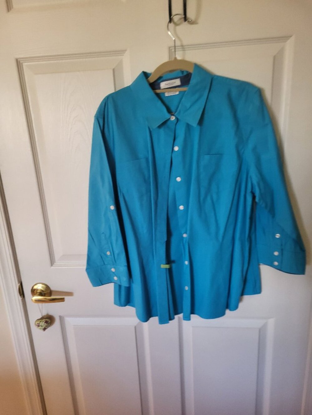 Van Heusen Turquoise 3/4 Sleeve Button Down Shirt - XL